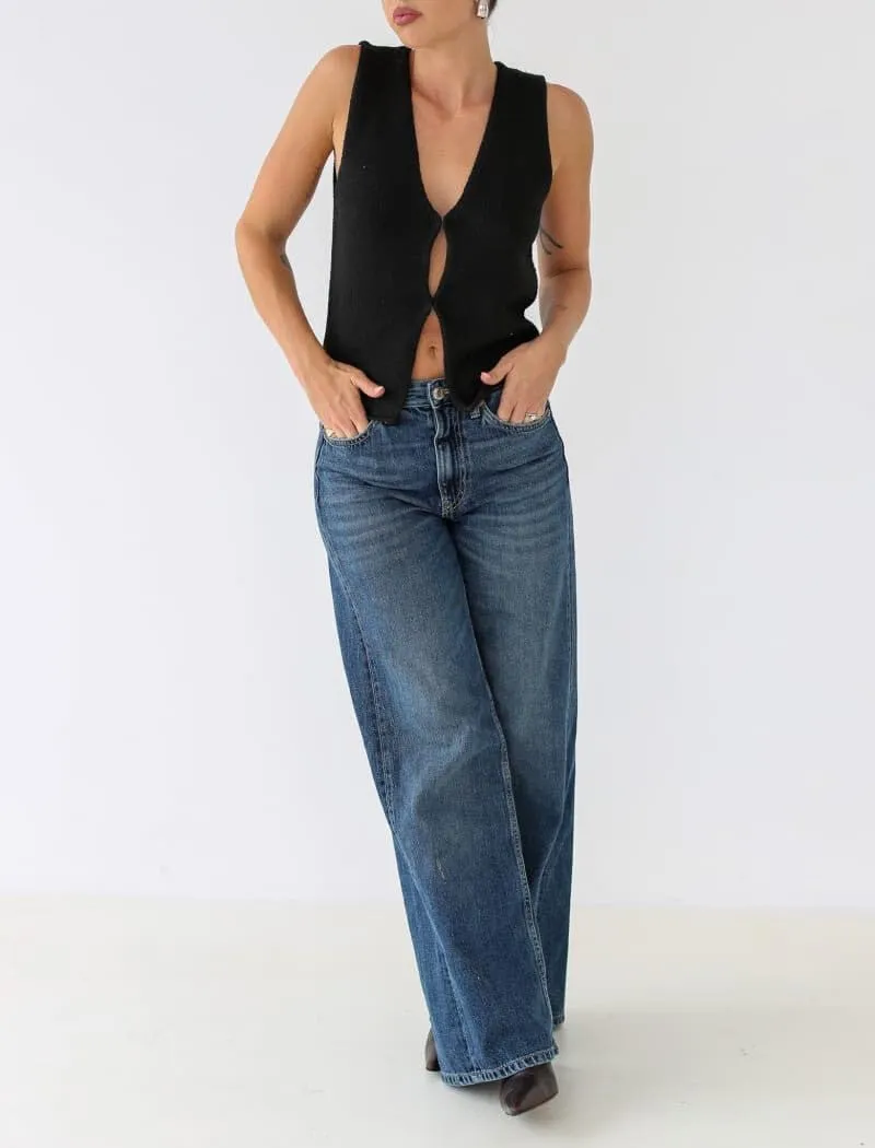 Sawden Women Sleeveless Cotton Knitted Vest Button Down Casual Y2k Streetwear