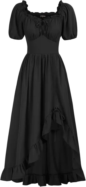 Scarlet Darkness Renaissance Dress Women Cottagecore Corset Dress Ruffle Maxi Dress with Pockets