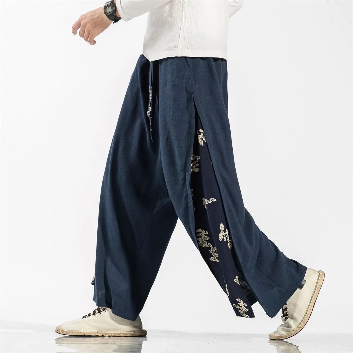 Seidarise Men's Wide Leg Casual Harem Linen Japanese Yoga Harem Pants Hip hop Joggers Baggy