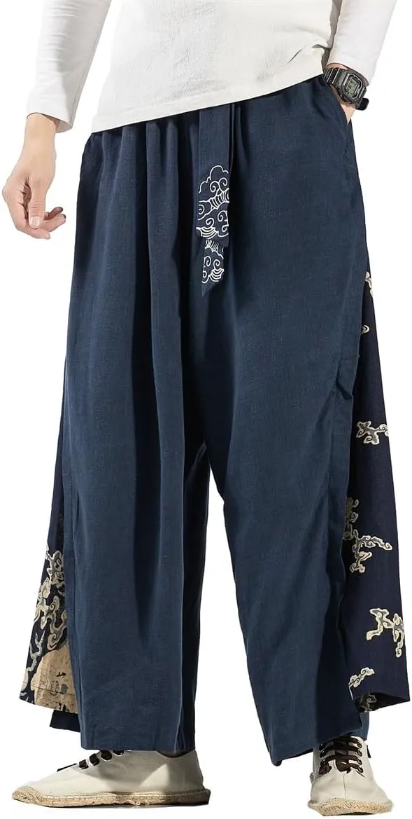 Seidarise Men's Wide Leg Casual Harem Linen Japanese Yoga Harem Pants Hip hop Joggers Baggy