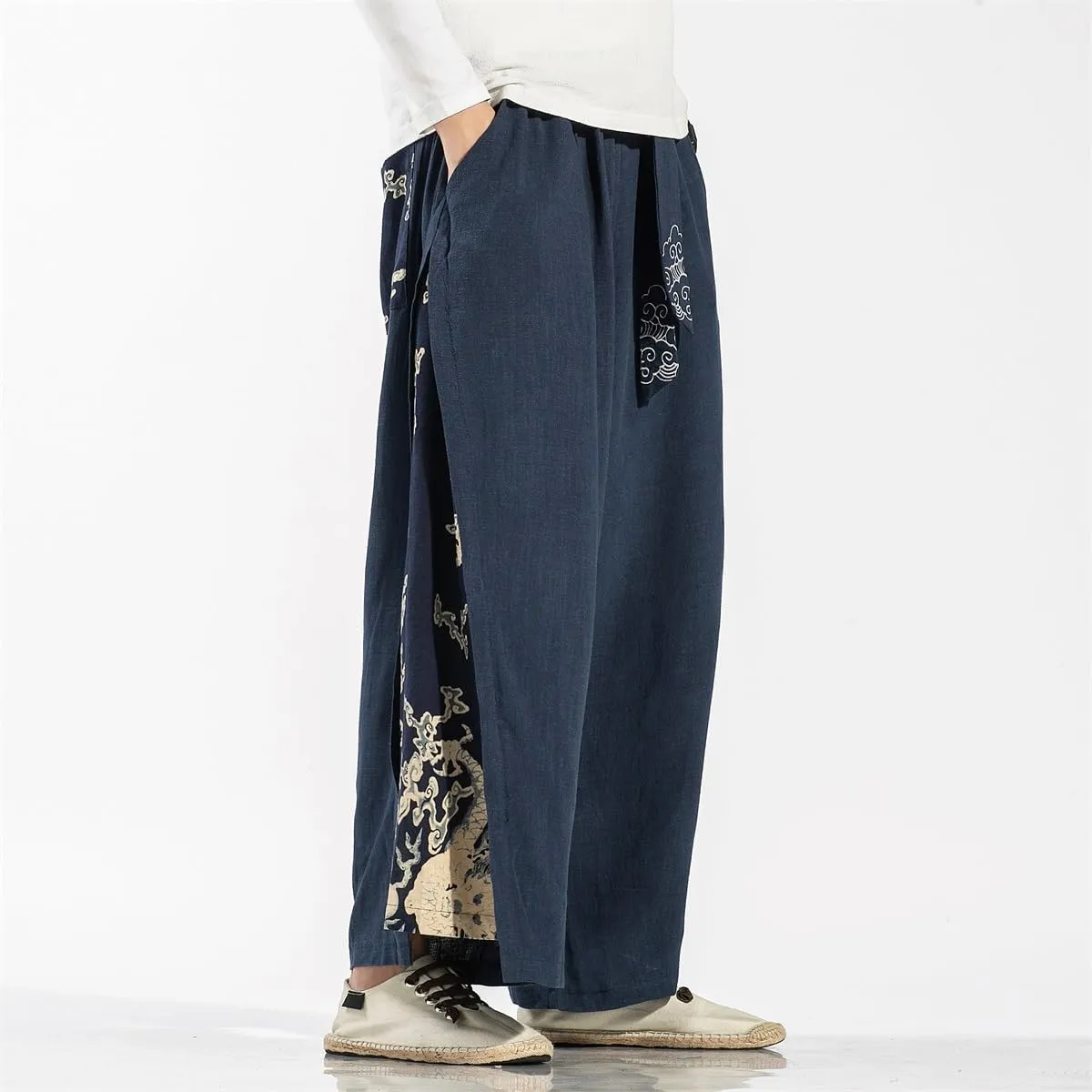 Seidarise Men's Wide Leg Casual Harem Linen Japanese Yoga Harem Pants Hip hop Joggers Baggy