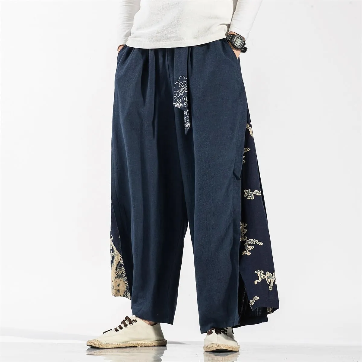 Seidarise Men's Wide Leg Casual Harem Linen Japanese Yoga Harem Pants Hip hop Joggers Baggy