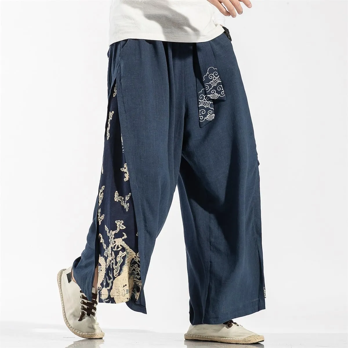 Seidarise Men's Wide Leg Casual Harem Linen Japanese Yoga Harem Pants Hip hop Joggers Baggy