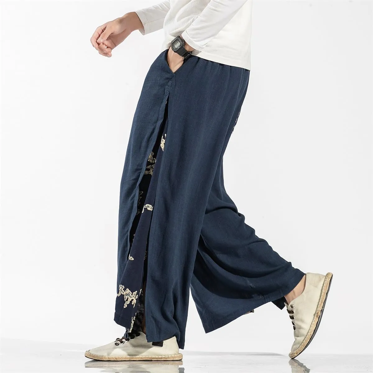 Seidarise Men's Wide Leg Casual Harem Linen Japanese Yoga Harem Pants Hip hop Joggers Baggy