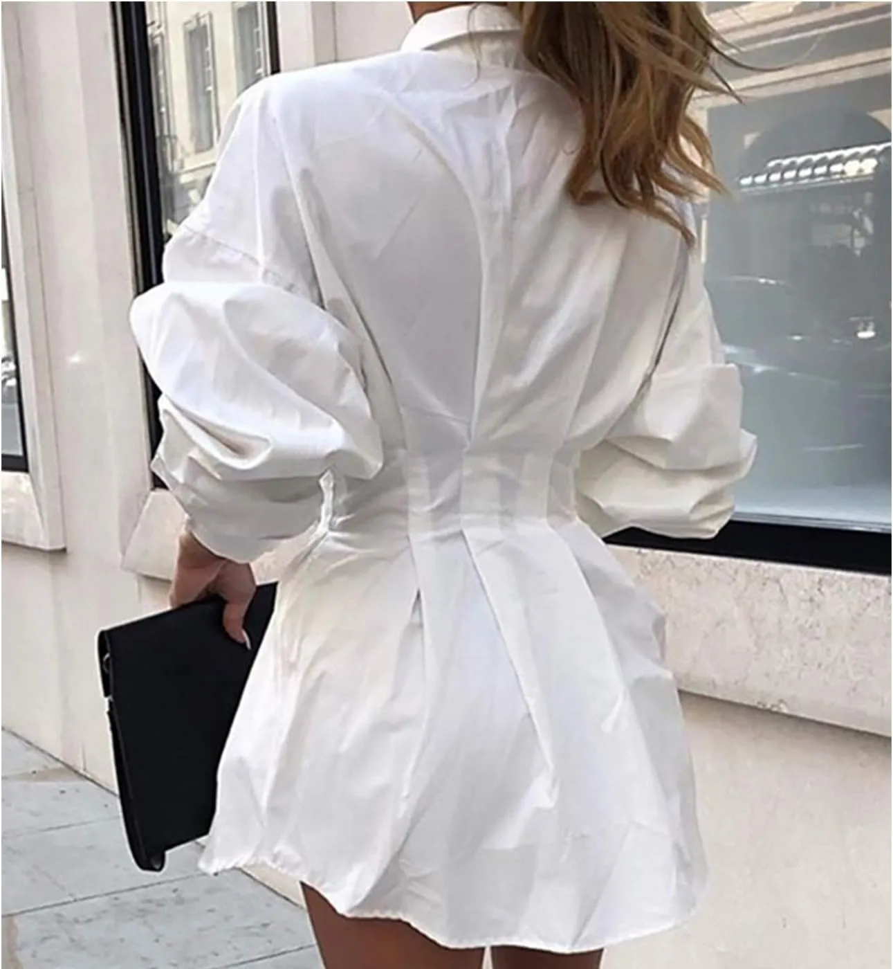 Sexy Mini Shirt Dress for Women - Casual Button Down Blouse Long Sleeve V Neck Belted Shirts Blouse Top Short Dress