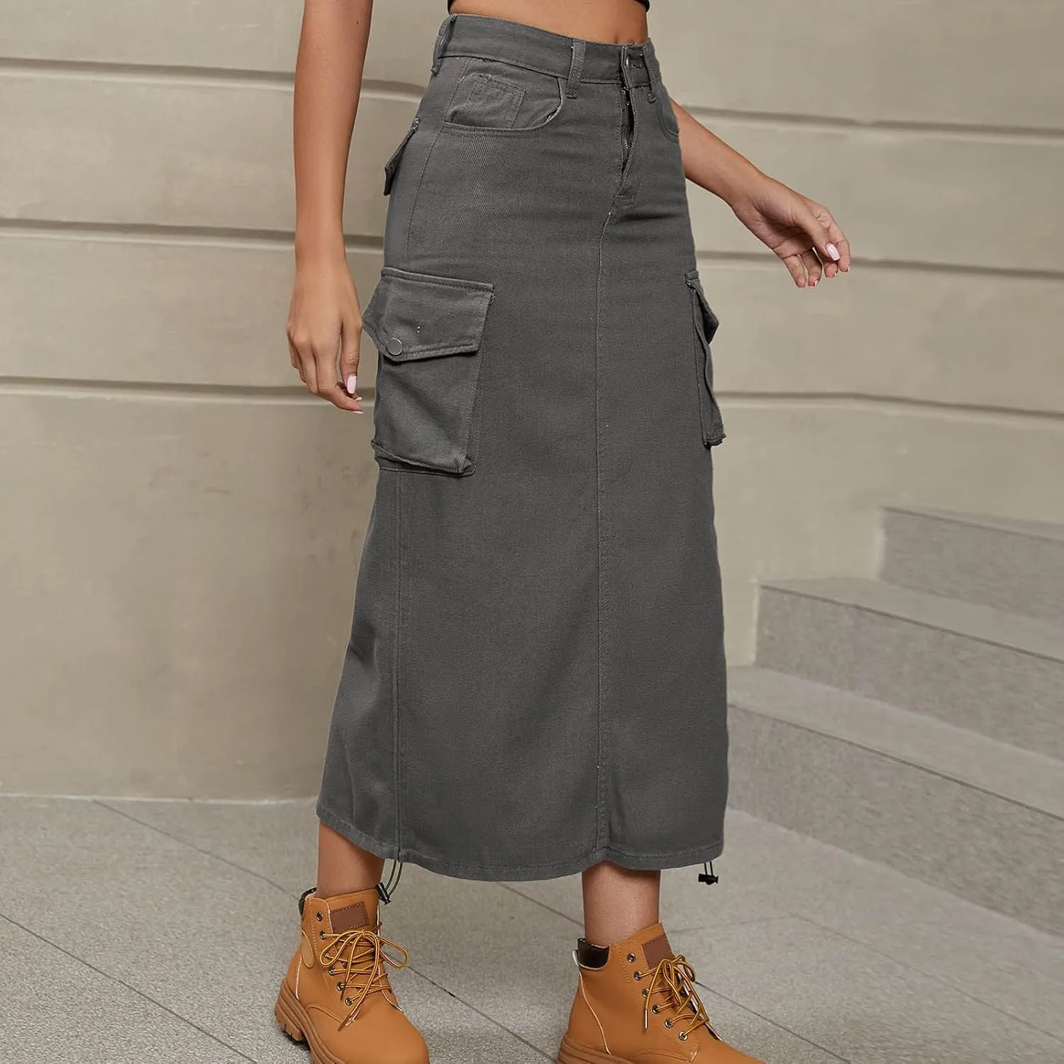 Skirts for Women Spring Summer Casual Work Skirt Trendy High Waisted Bodycon Skirt Denim Cargo Skirts with Pockets