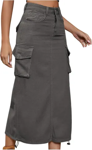 Skirts for Women Spring Summer Casual Work Skirt Trendy High Waisted Bodycon Skirt Denim Cargo Skirts with Pockets