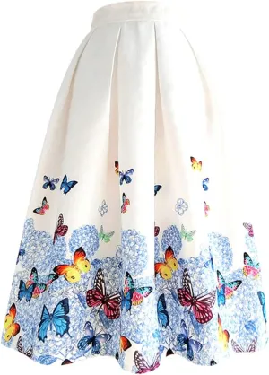 Spring Summer Vintage Embroidery High Waist Midi Pleated Skirt