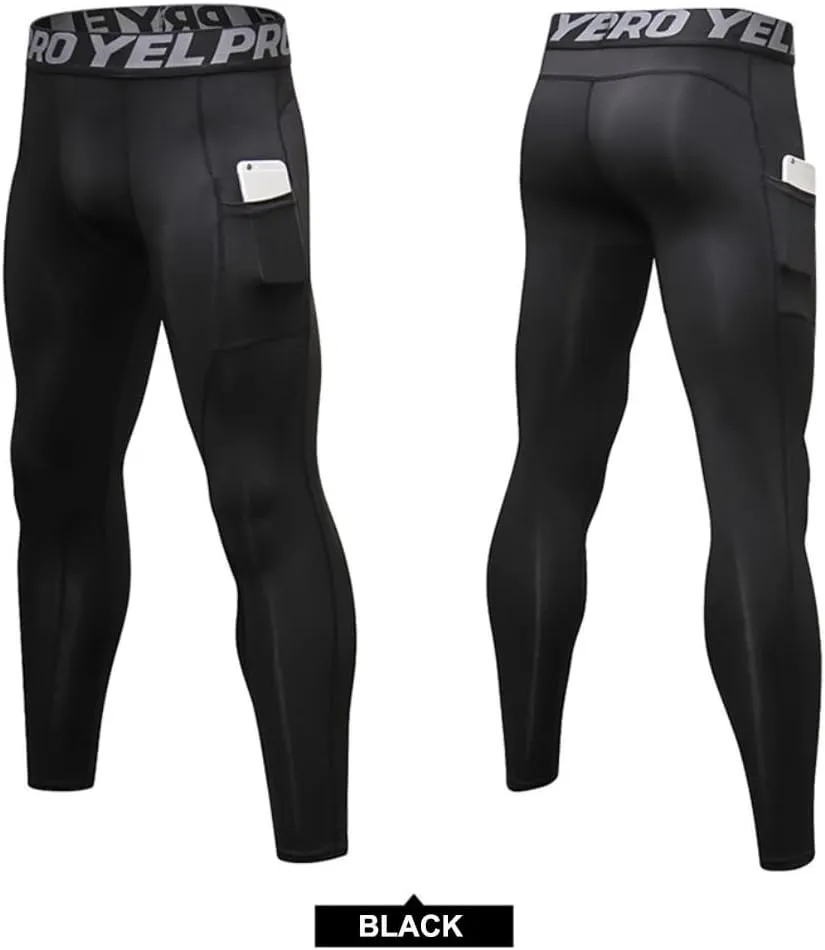 SPVISE 3 Pack Men's Compression Pants Leggings Running Tights with Pockets Cool Dry Workout Base Layer Athletic Gym Pants