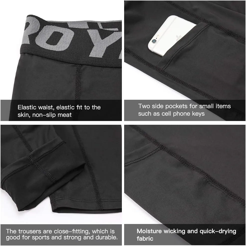 SPVISE 3 Pack Men's Compression Pants Leggings Running Tights with Pockets Cool Dry Workout Base Layer Athletic Gym Pants