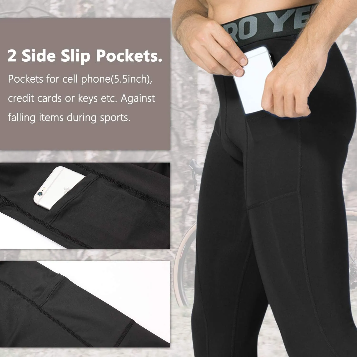 SPVISE 3 Pack Men's Compression Pants Leggings Running Tights with Pockets Cool Dry Workout Base Layer Athletic Gym Pants