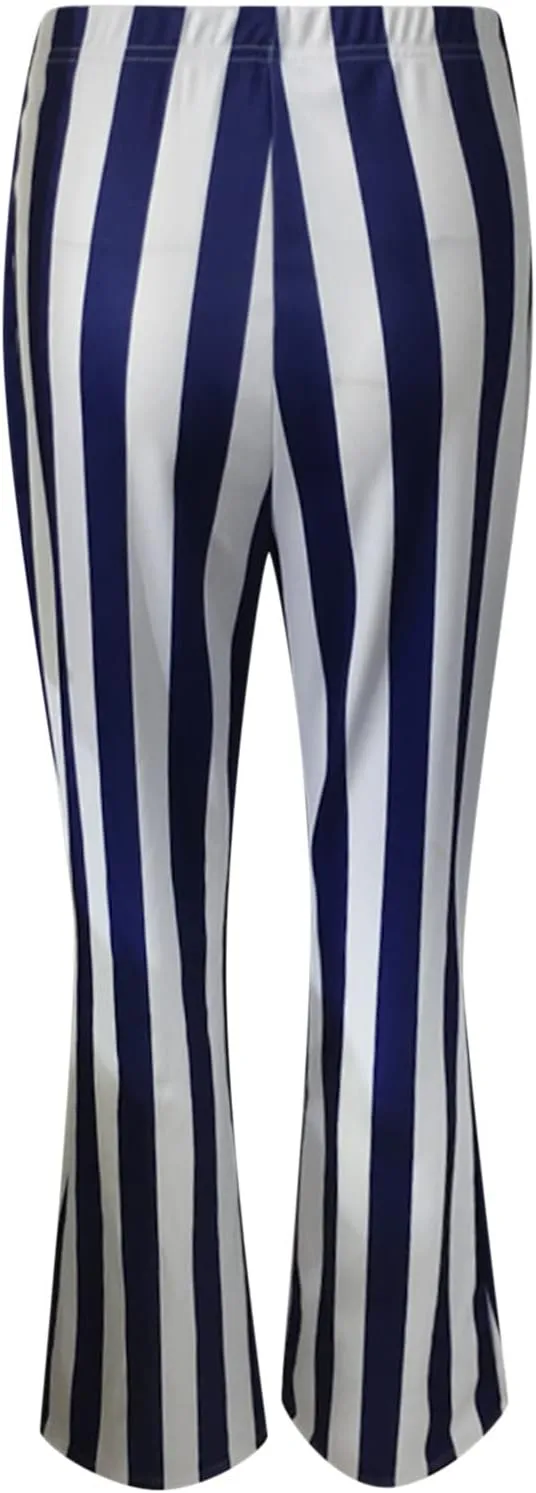 Stripe Long Pants Trousers Vertical Flare Bell Stretch Women High Waist Bottoms Plus Size Pants Crop Pants for