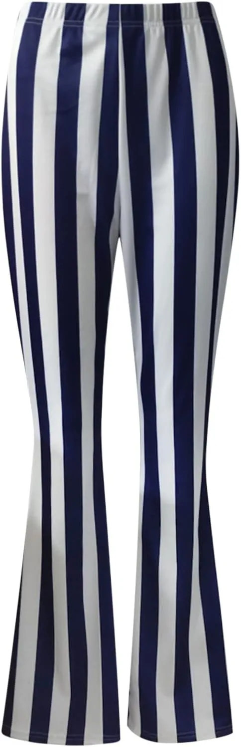 Stripe Long Pants Trousers Vertical Flare Bell Stretch Women High Waist Bottoms Plus Size Pants Crop Pants for