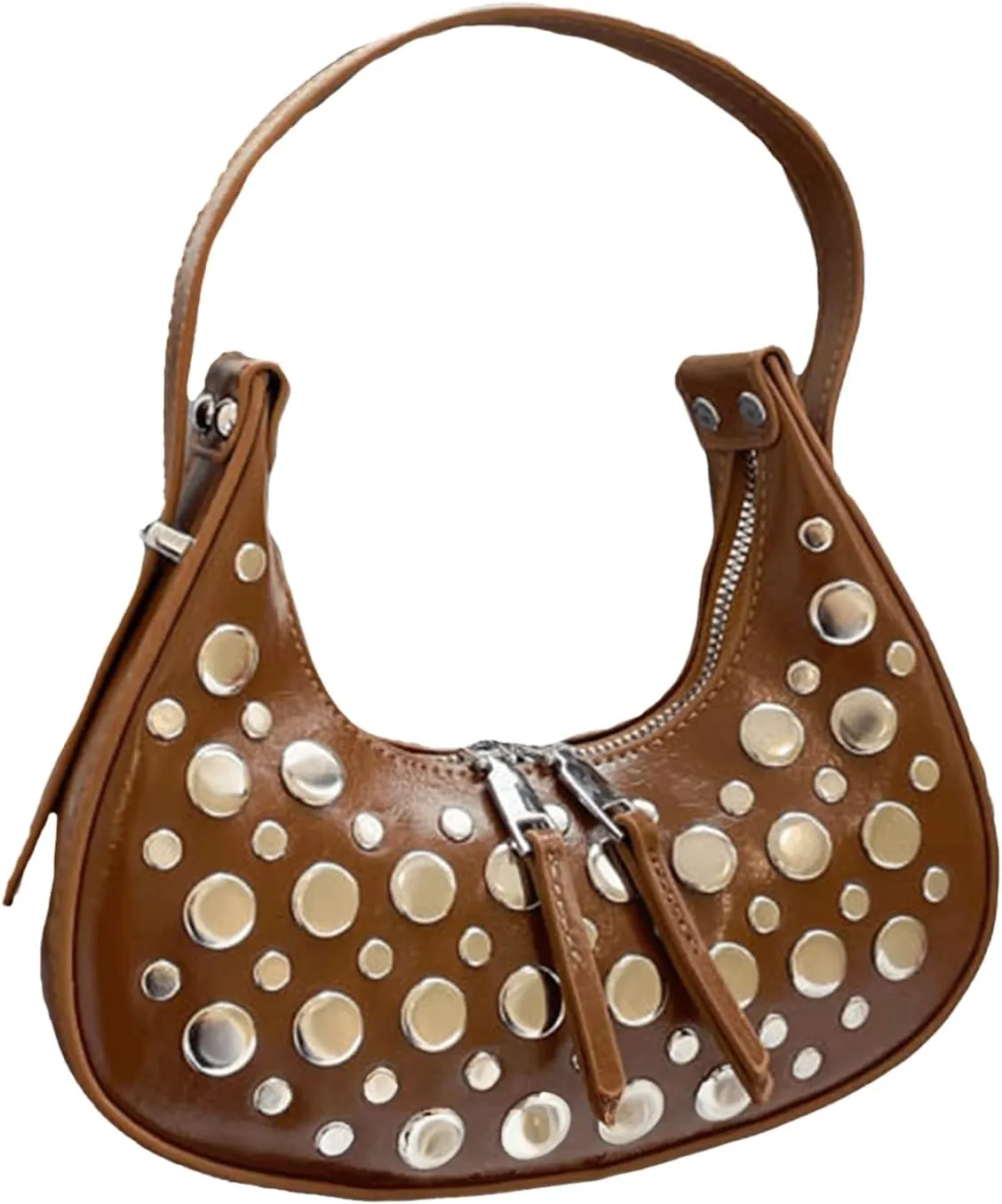 Studded Bag for Women Y2K Studded Purse Dot Studs Vegan Leather Shoulder Bag Double Zipper 90s Purse Trendy Hobo Bags