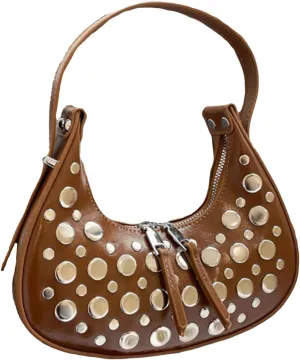 Studded Bag for Women Y2K Studded Purse Dot Studs Vegan Leather Shoulder Bag Double Zipper 90s Purse Trendy Hobo Bags