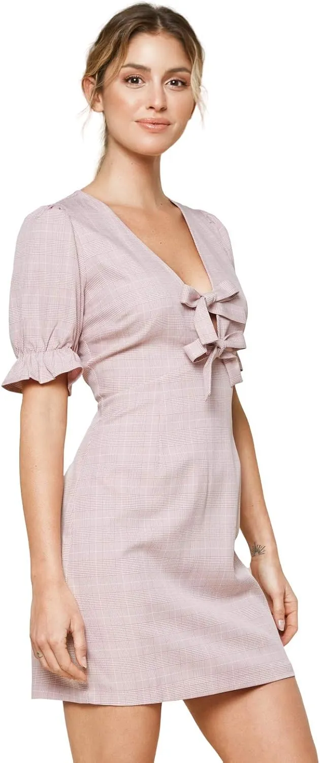 Sugar Lips Women's Aleena Pink Plaid Bow Tie Mini Dress
