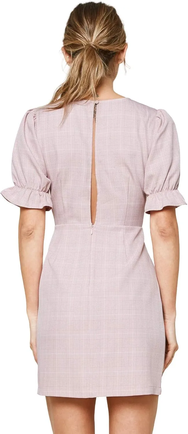 Sugar Lips Women's Aleena Pink Plaid Bow Tie Mini Dress