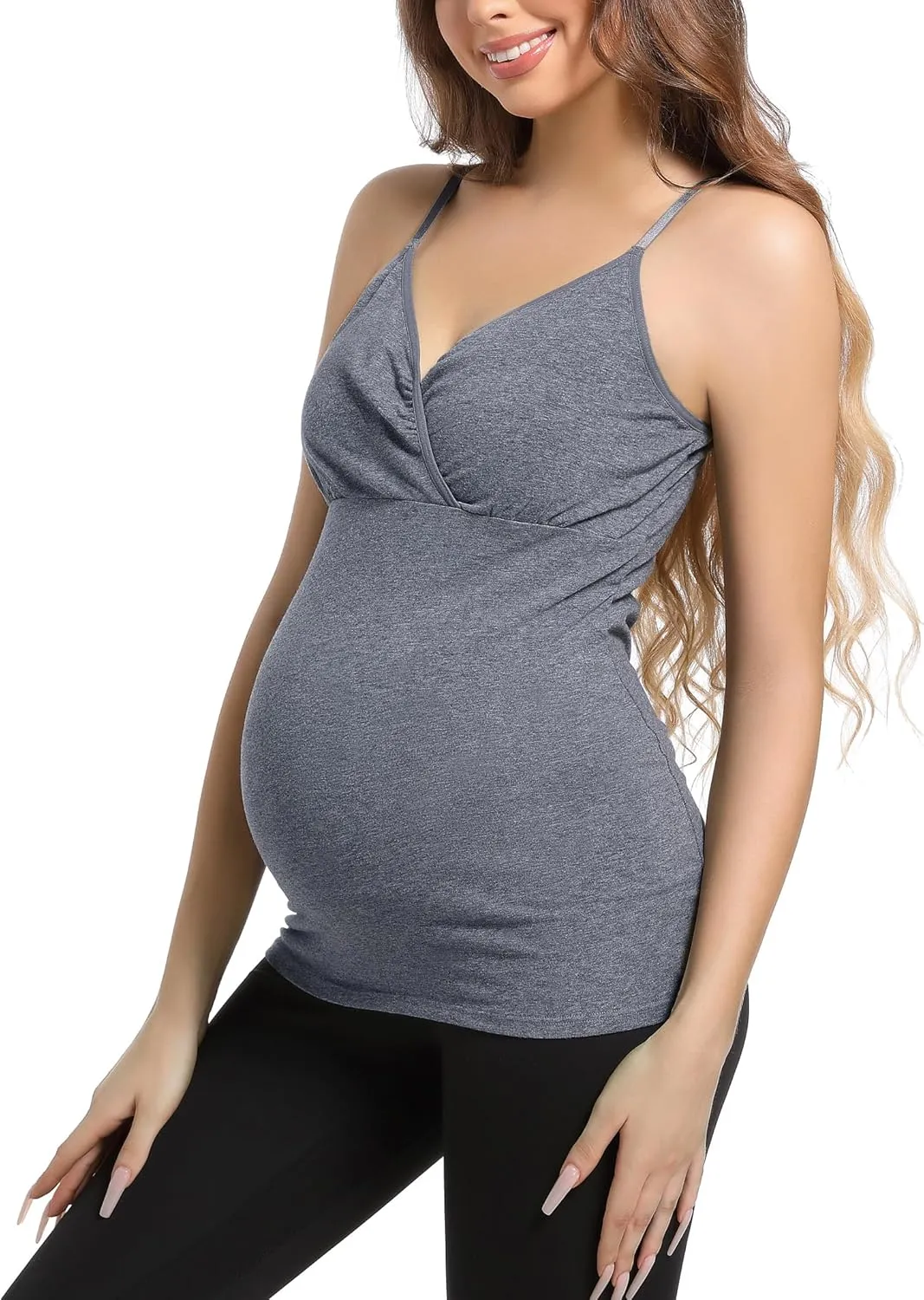 SUIEK 4 Pack Nursing Tank Tops Maternity Cotton Cami Breastfeeding Sleep Bralette