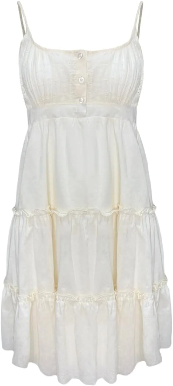 Summer lace Camisole Casual high Waisted Cake Dress for Teenage Girls Ivory
