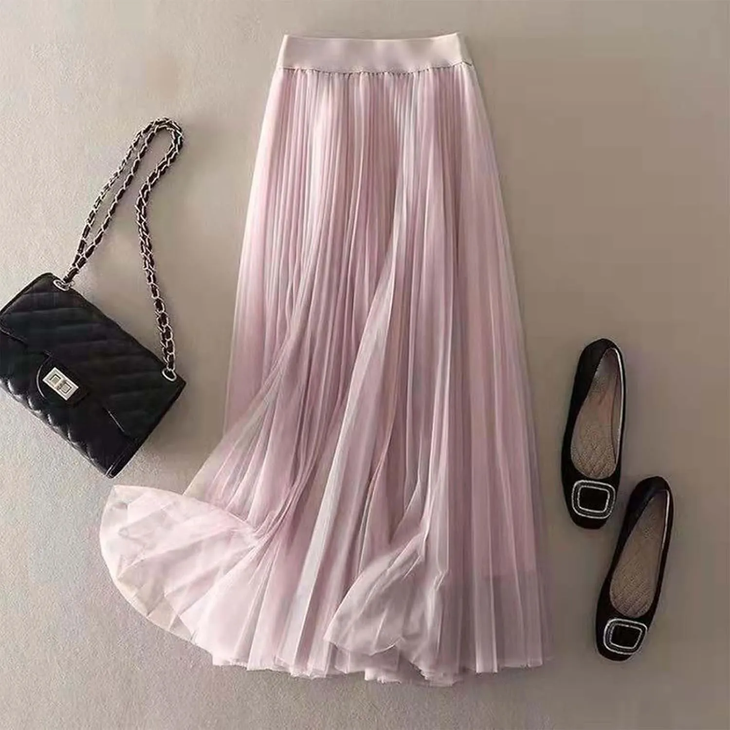 Summer Skirt for Vacation Womens High Elastic Waist Lightweight Sheer A-Line Pleated Flared Maxi Shirts Long Trendy