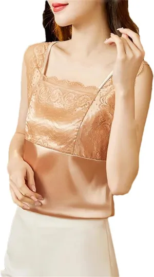 Summer Tank Tops Satin Blouse Women Lace Sexy Shirts Basic Undershirt Tops