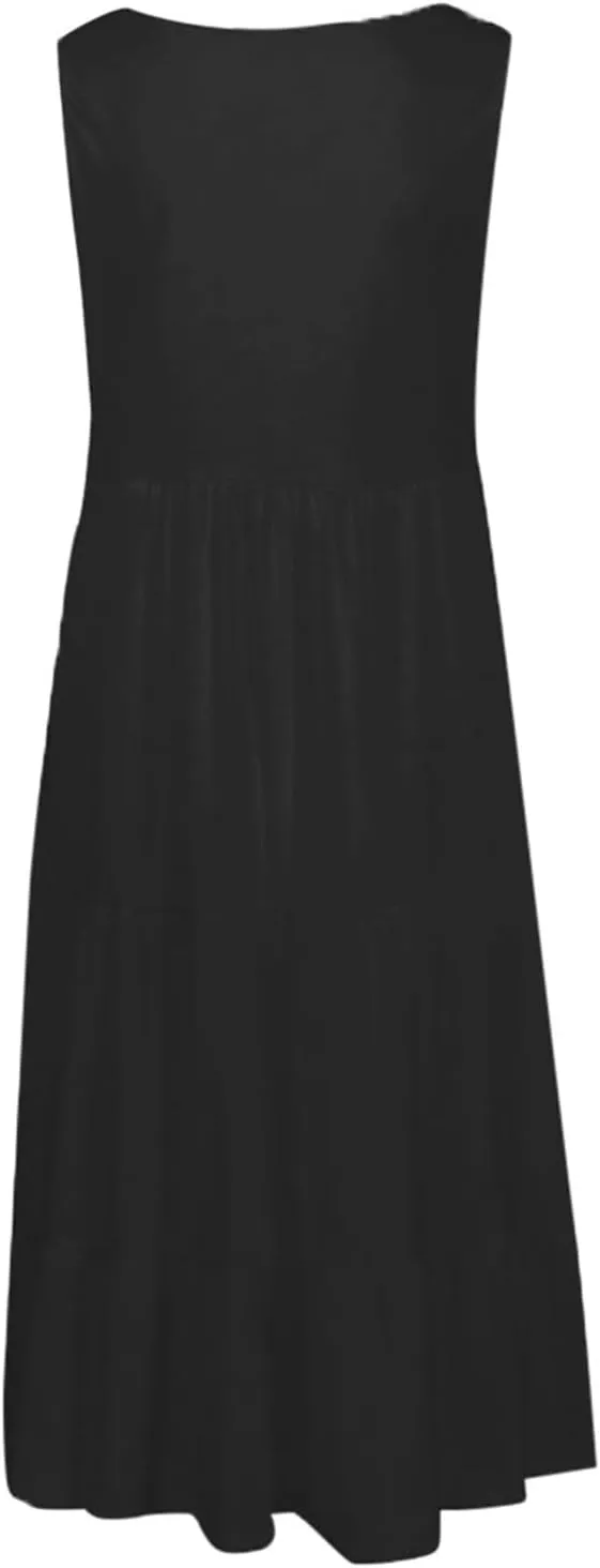 Sundresses for Women 2025 Vacation Summer Beach Dresses Casual Flowy Knee Length Tshirt Dress Sleeveless Ruffle Dress