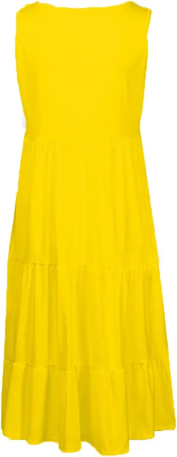 Sundresses for Women 2025 Vacation Summer Beach Dresses Casual Flowy Knee Length Tshirt Dress Sleeveless Ruffle Dress