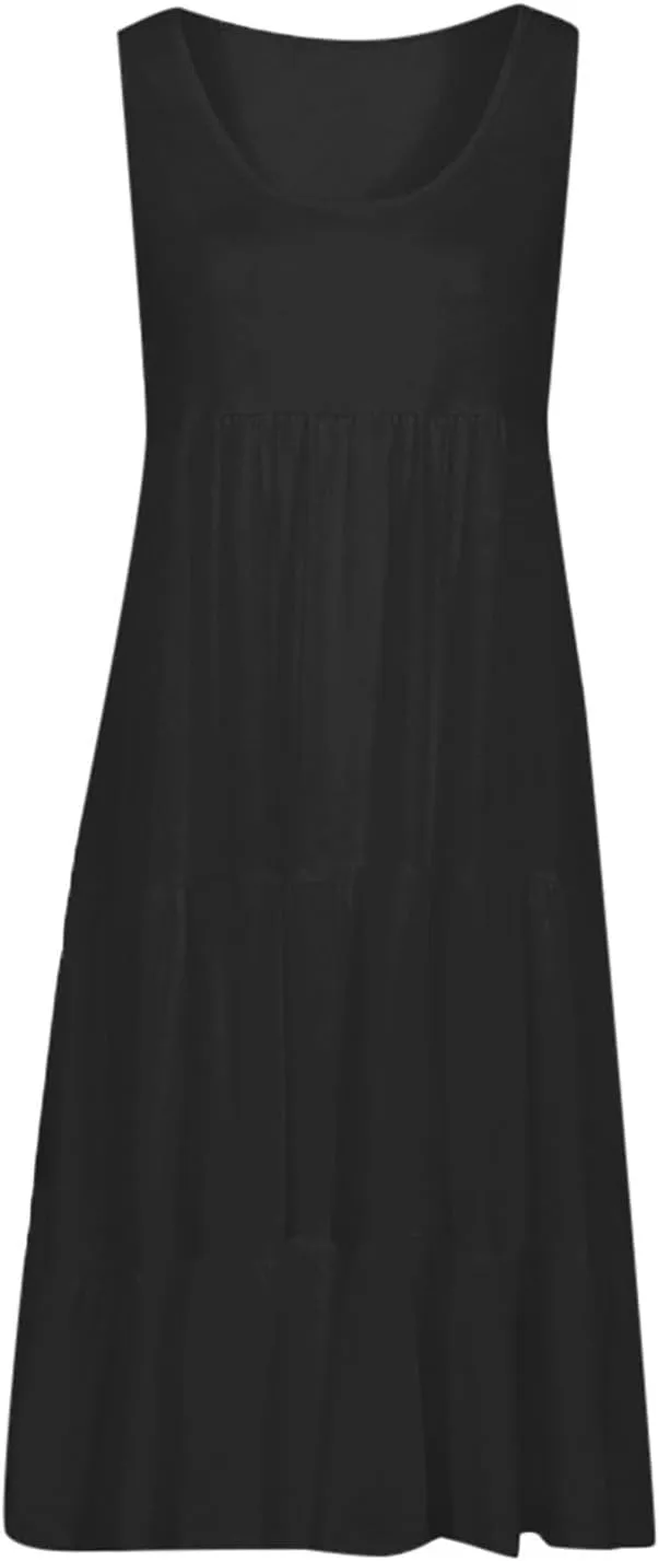 Sundresses for Women 2025 Vacation Summer Beach Dresses Casual Flowy Knee Length Tshirt Dress Sleeveless Ruffle Dress