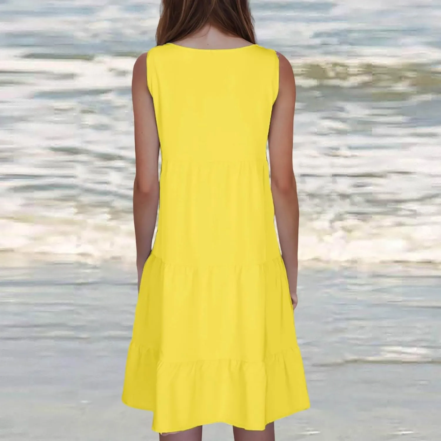 Sundresses for Women 2025 Vacation Summer Beach Dresses Casual Flowy Knee Length Tshirt Dress Sleeveless Ruffle Dress