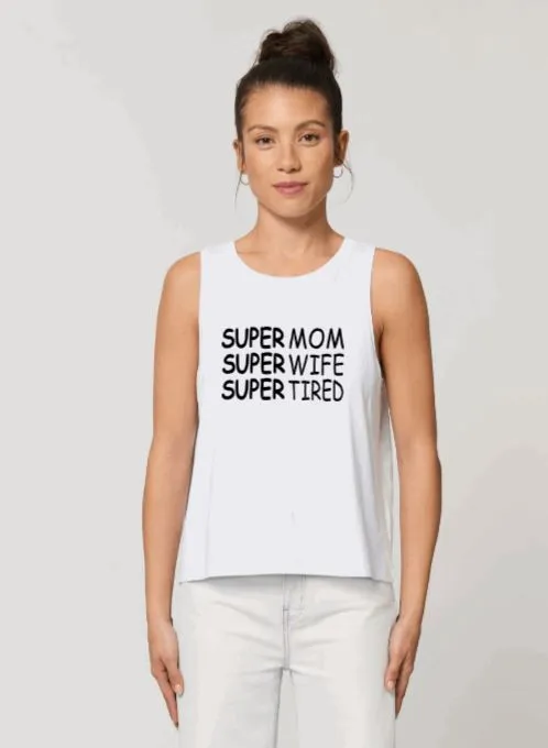 Super Mom | Wife | Women's Crop Sleeveless Tank Top White