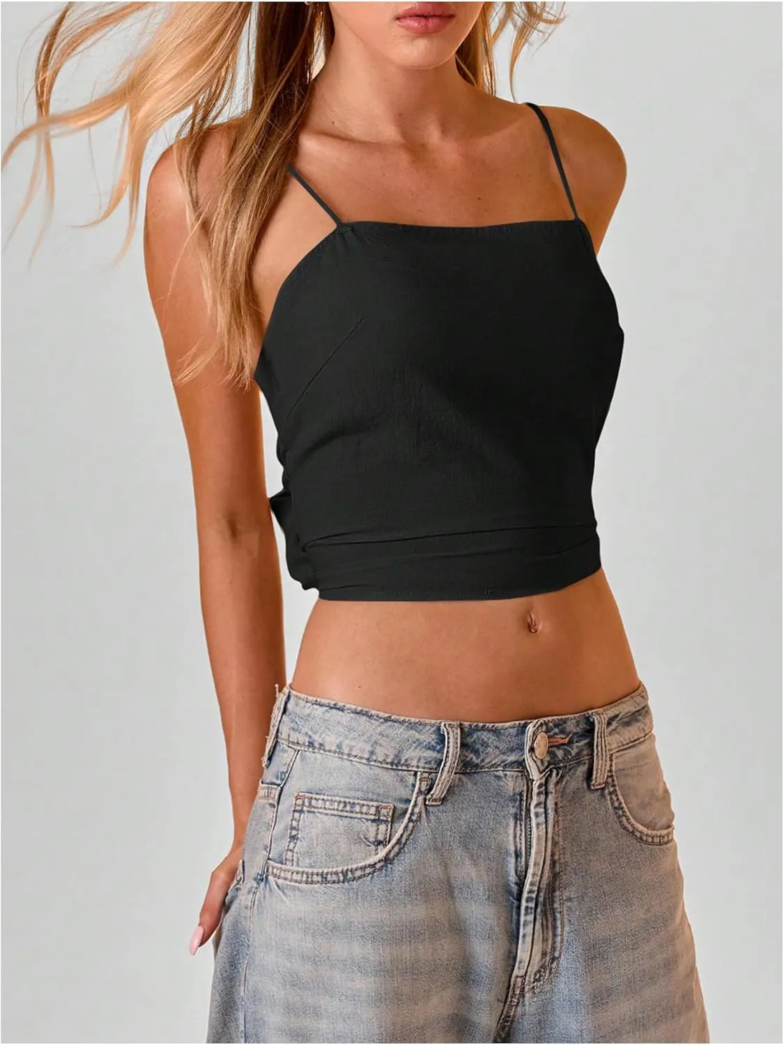 SweatyRocks Women's Bowknot Camisole Tops Spaghetti Strap Slim Fit Cami Crop Top