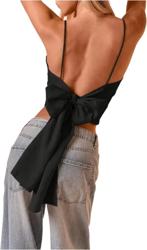 SweatyRocks Women's Bowknot Camisole Tops Spaghetti Strap Slim Fit Cami Crop Top