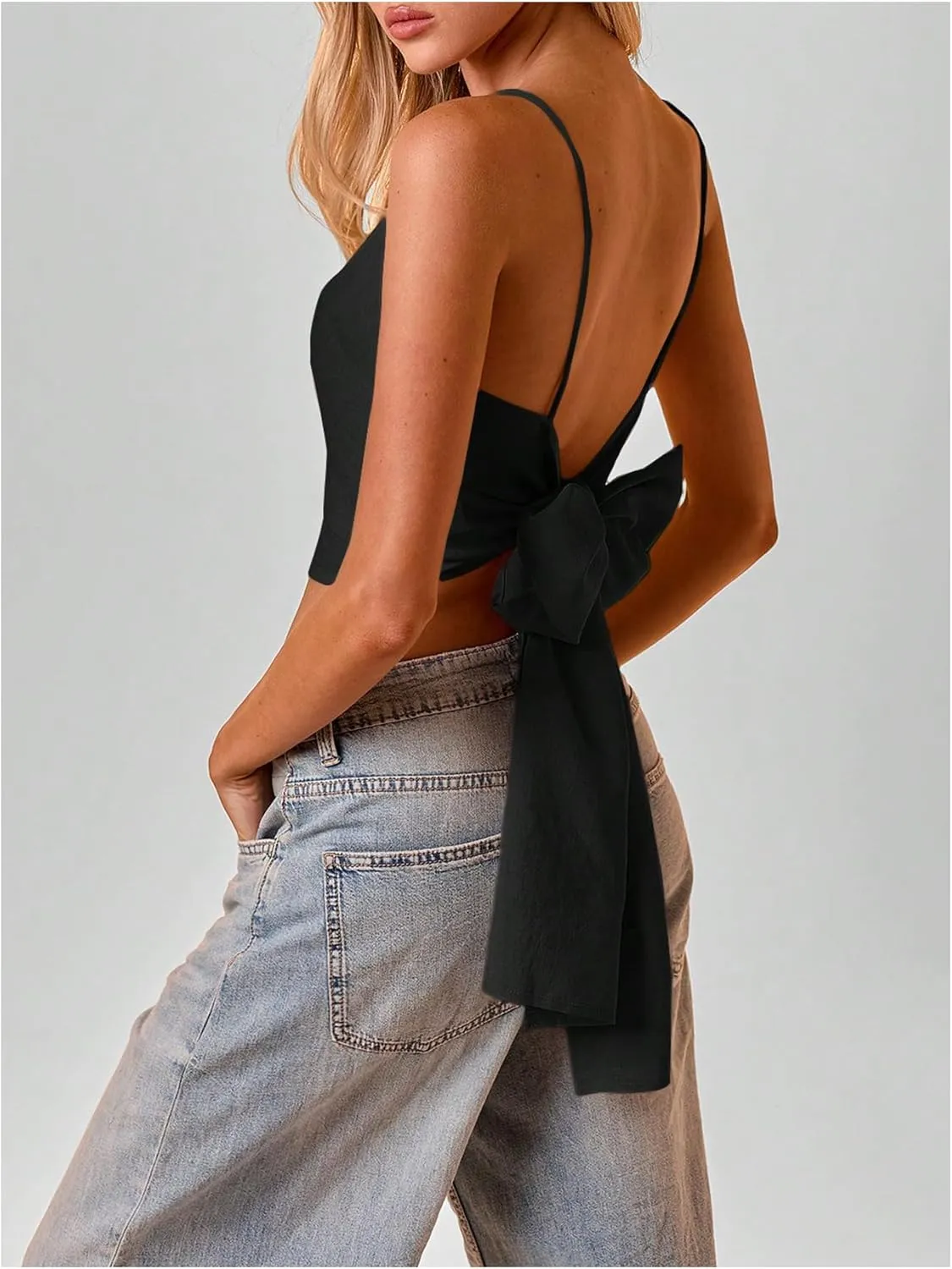 SweatyRocks Women's Bowknot Camisole Tops Spaghetti Strap Slim Fit Cami Crop Top