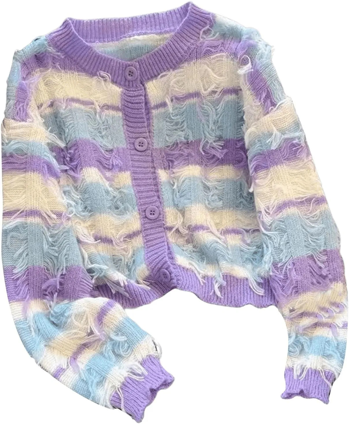 SweatyRocks Women's Striped Cropped Cute Sweet Cardigan Button Down Casual Knit Sweater Coat