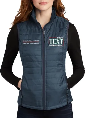 TEEAMORE Custom Embroidered Winter Vest for Women Add Your Text Personalized Embroidery Packable Puffer Sleeveless Puffy Vest