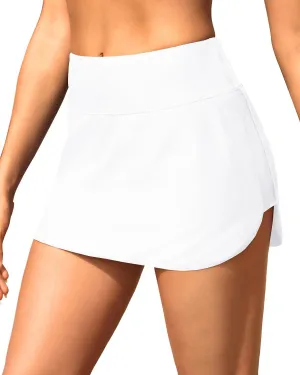 Tempt Me Women Swim Skirt with Zipper Pockets High Waisted Bathing Suit Skirt Athletic Bikini Skirt Bottoms with Panty
