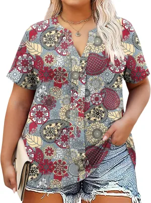 TFSDOD Plus Size Tops for Women V Neck Short Sleeve Casual Shirts Summer 2025
