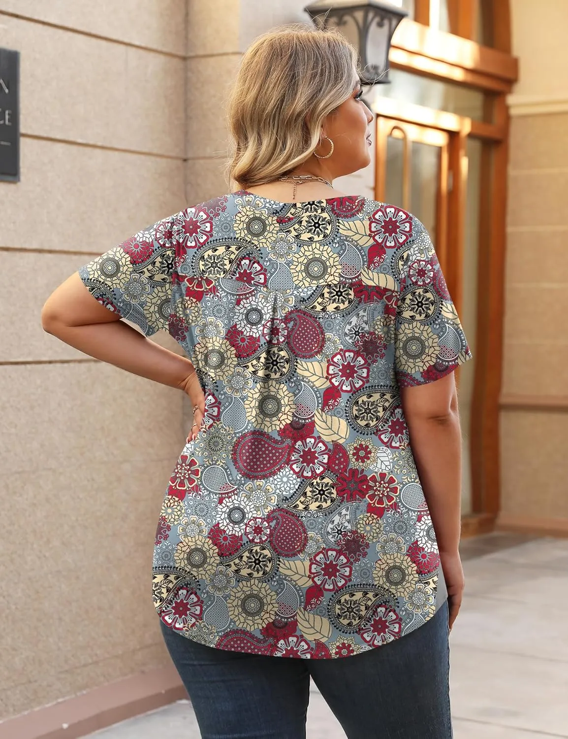 TFSDOD Plus Size Tops for Women V Neck Short Sleeve Casual Shirts Summer 2025
