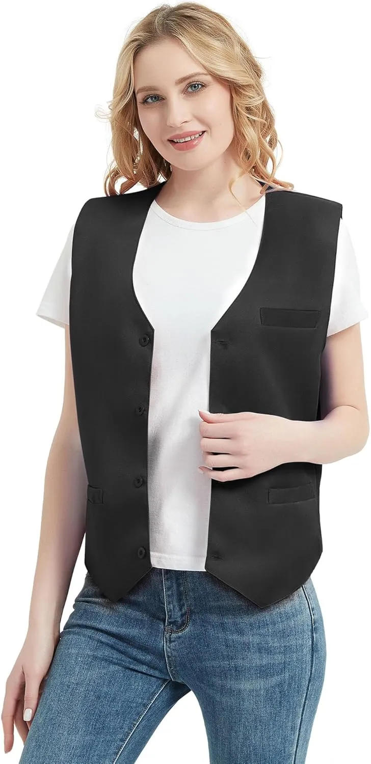 TopTie 5 Packs Unisex Waiter Uniform Vest Bartender Waitress Workwear with Pockets