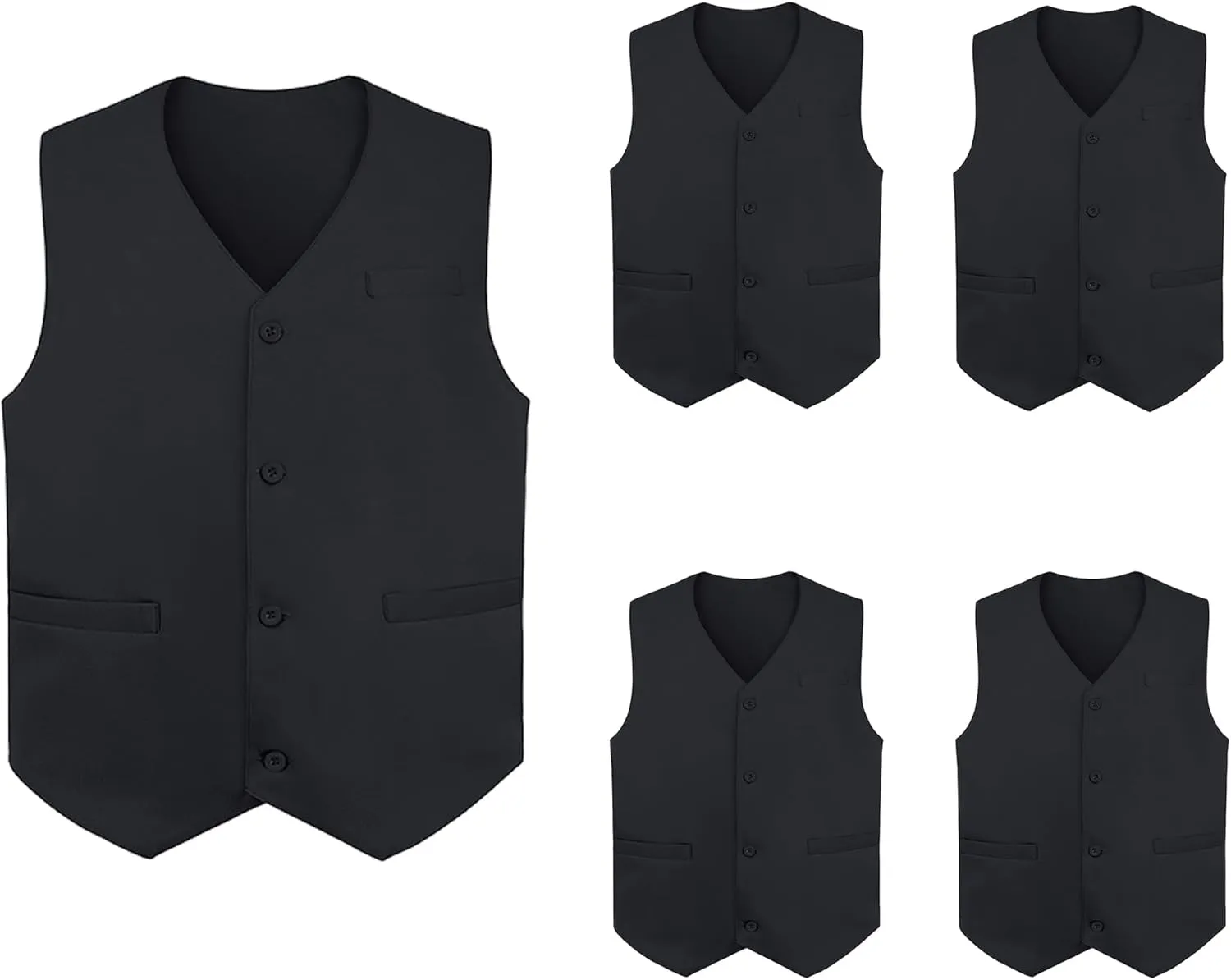 TopTie 5 Packs Unisex Waiter Uniform Vest Bartender Waitress Workwear with Pockets