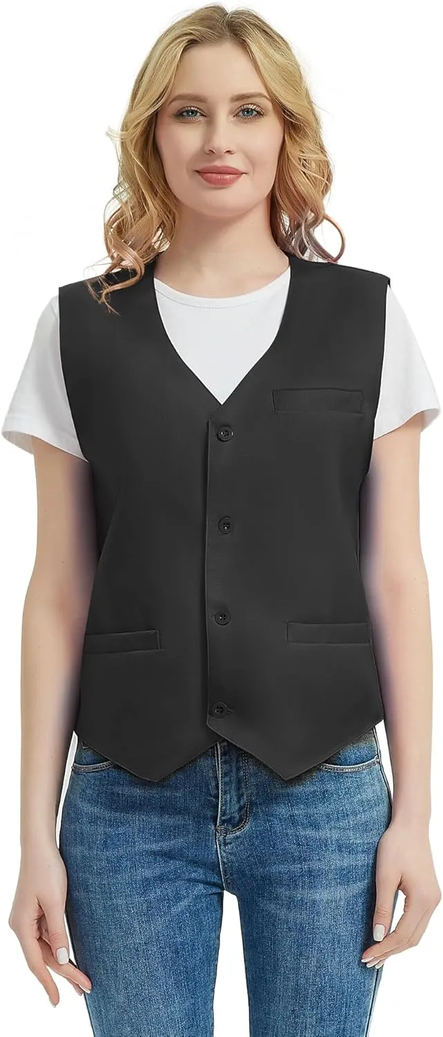 TopTie 5 Packs Unisex Waiter Uniform Vest Bartender Waitress Workwear with Pockets