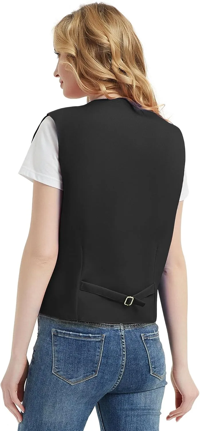 TopTie 5 Packs Unisex Waiter Uniform Vest Bartender Waitress Workwear with Pockets