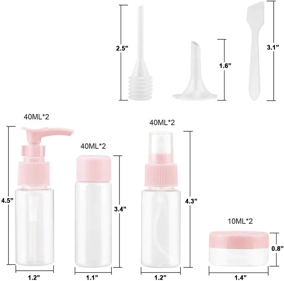 Travel Bottles Kit, TSA Approved Leak Proof Portable Toiletry Containers Set, Clear PET Flight Size Cosmetic Containers for Lotion, Shampoo, Cream, Soap, Set of 11