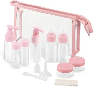 Travel Bottles Kit, TSA Approved Leak Proof Portable Toiletry Containers Set, Clear PET Flight Size Cosmetic Containers for Lotion, Shampoo, Cream, Soap, Set of 11