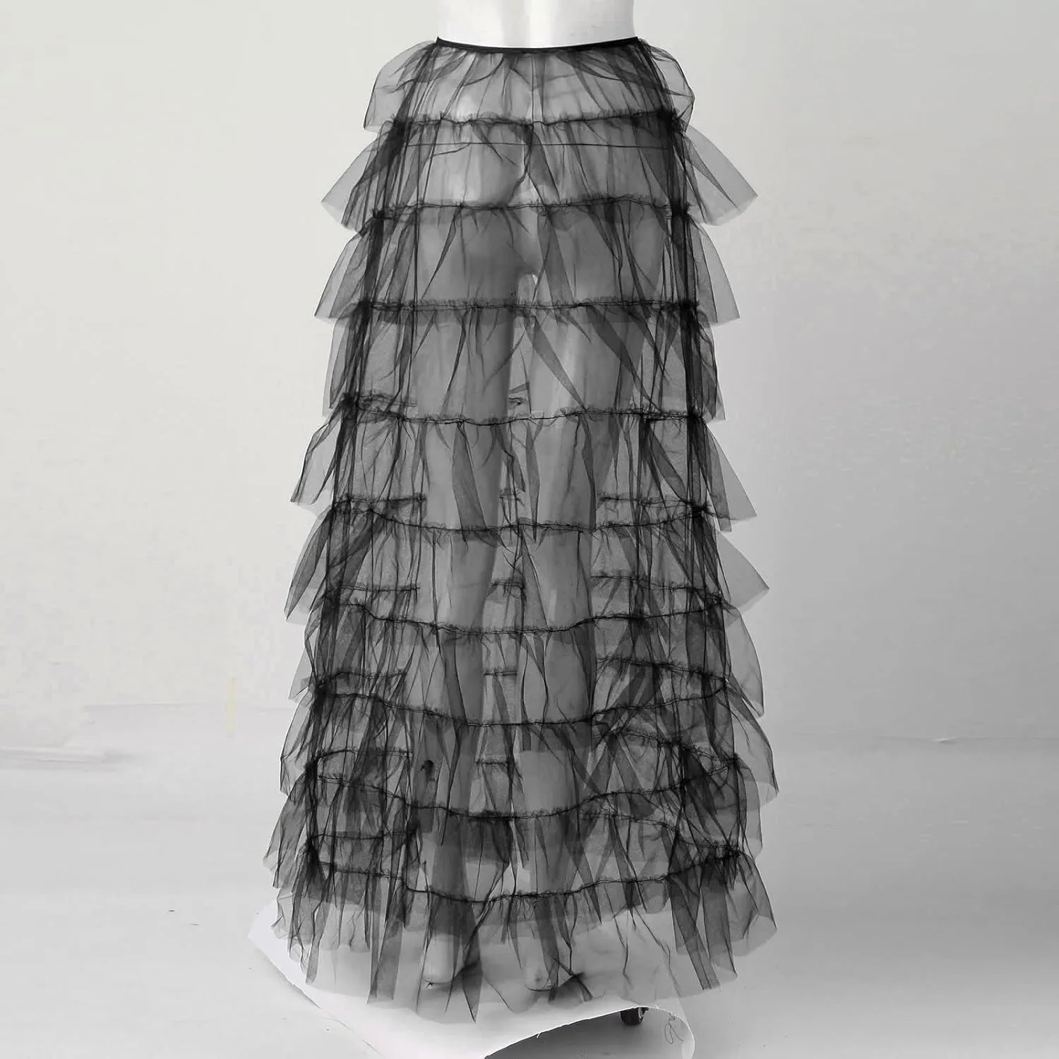 Tutu Skirts Women's Elastic High Waist Slit Party Petticoat Solid Tiered Ruffle Tulle Skirt A-Line Maxi Skirts
