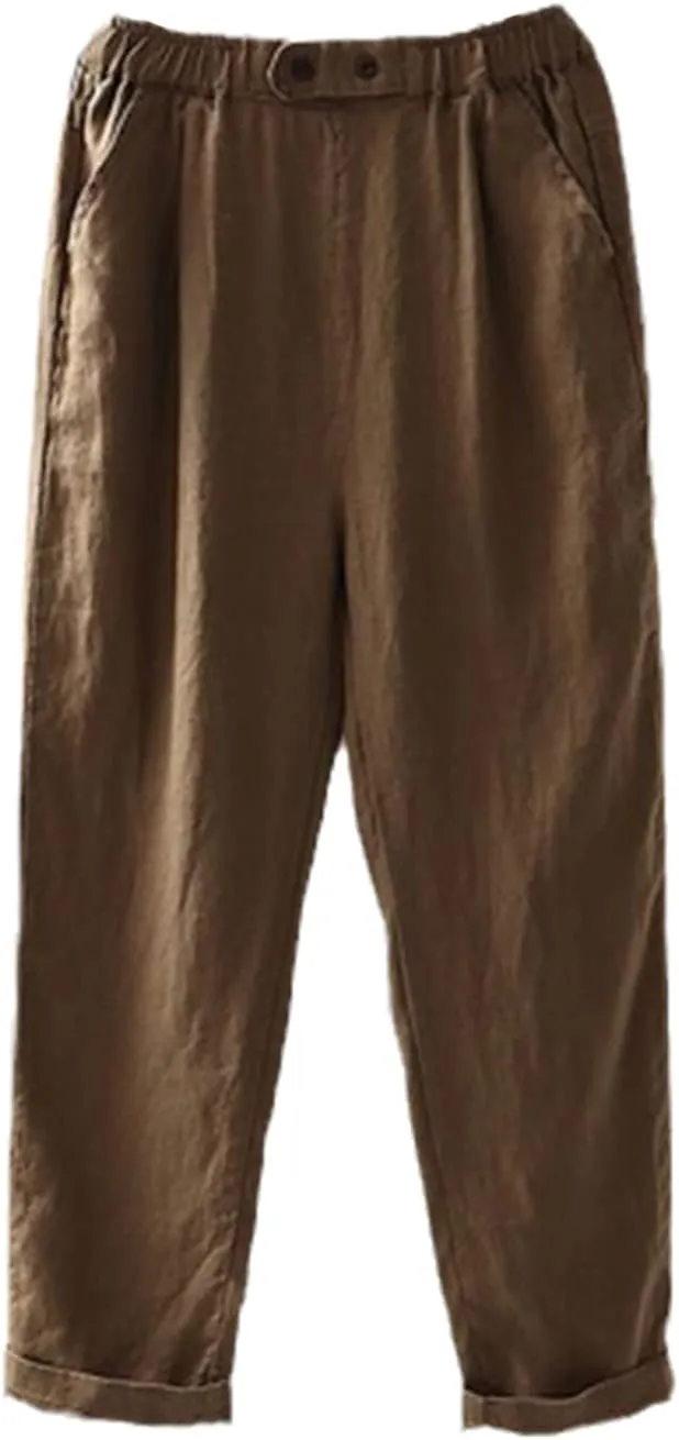 UIOKLMJH Women Spring Cotton Linen Pants Female Elastic Waist Casual Loose Solid Harem Pants Plus Size