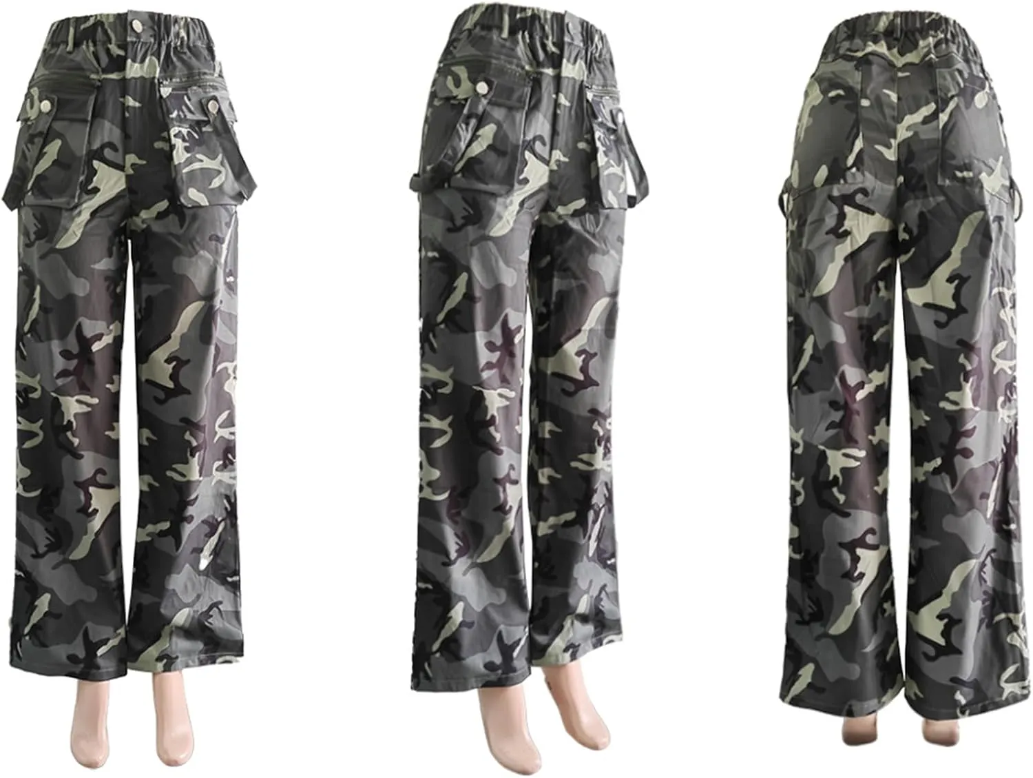 Vakkest Women's Camo Cargo Pants High Waist Slim Fit Trousers Camouflage Active Jogger Pocket Sweatpants with Belt
