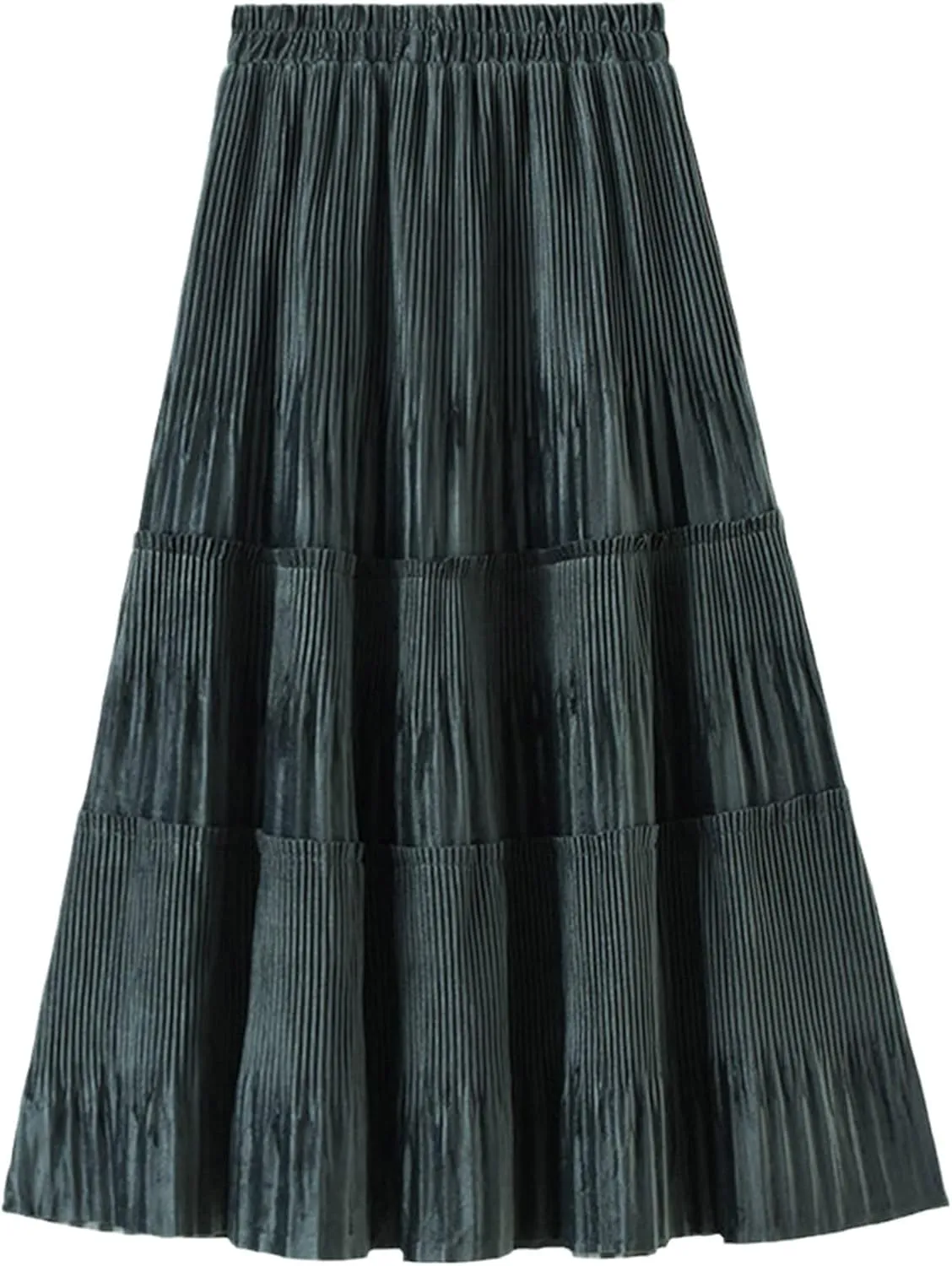 Velvet Long Skirt Women Autumn Winter Korean Mid-Length High Waist Pleated Midi Skirt Female