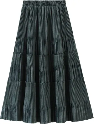 Velvet Long Skirt Women Autumn Winter Korean Mid-Length High Waist Pleated Midi Skirt Female