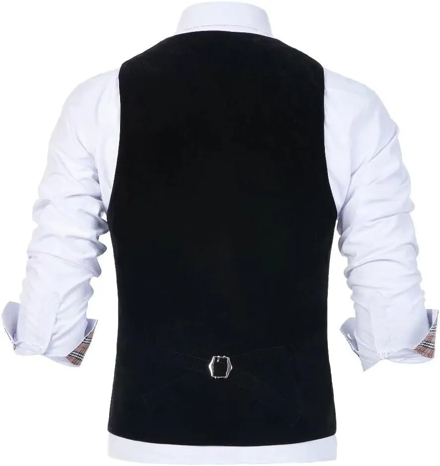 Wehilion Men's Vest Velvet Waistcoat Burgundy Suit Vest 3 Pocket
